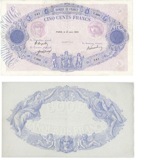 F 30/2       billet 500 f bleu 1920 date rare 345 Raismes (59)