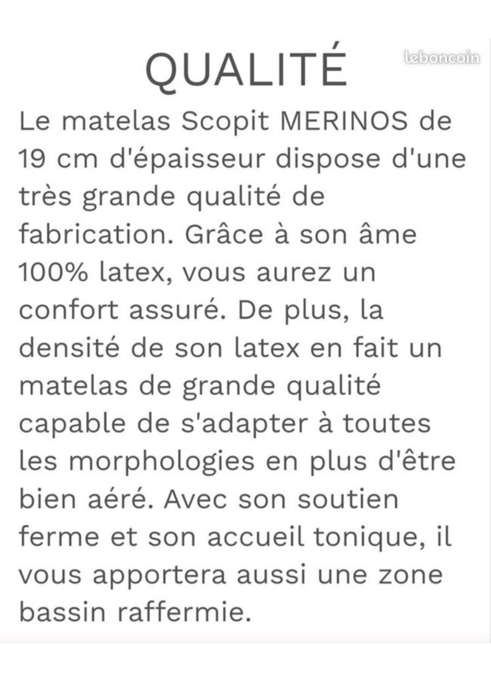 Matelas M&eacute;rinos Scopit en latex neuf Meubles