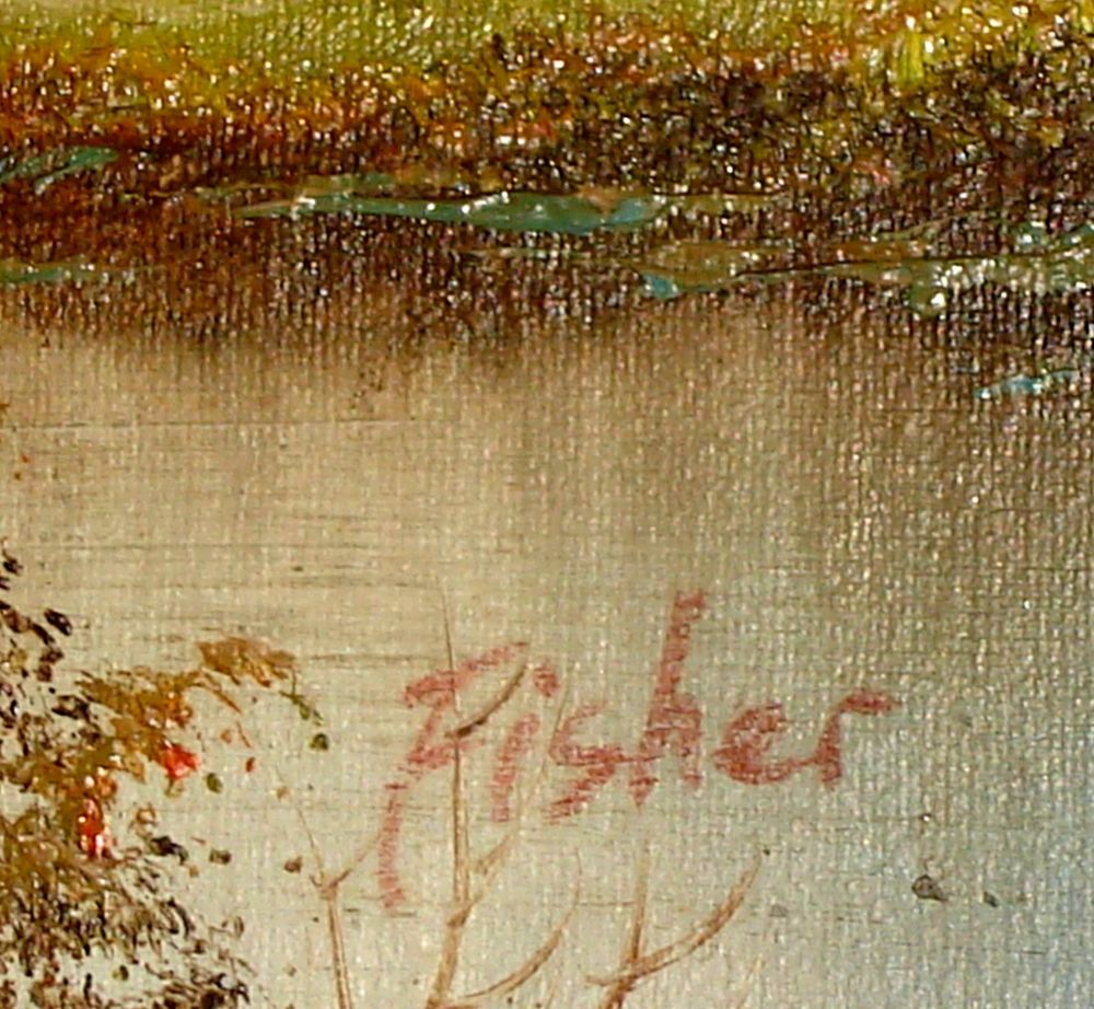Tableau ancien paysage a l'huile sign&eacute; fisher Décoration