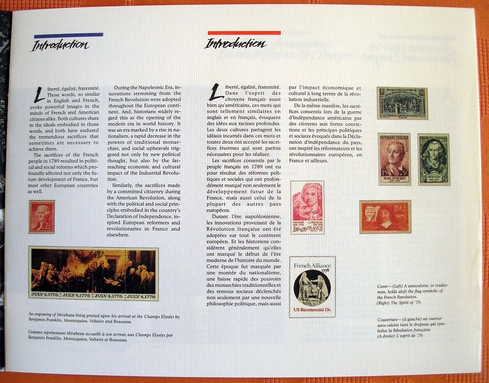 Souvenir philat&eacute;lique Franco-am&eacute;ricain, comm&eacute;morant la R&eacute;vol 