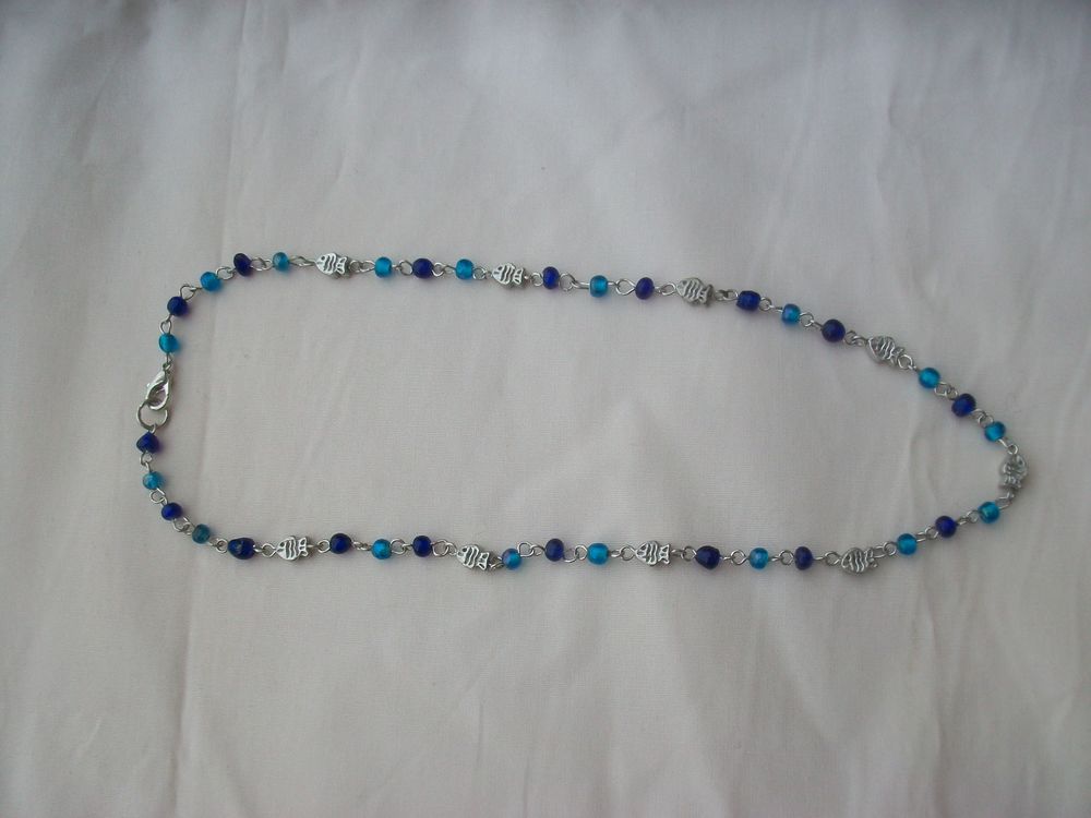 Collier argent perles verre bleu artisanat Bijoux et montres
