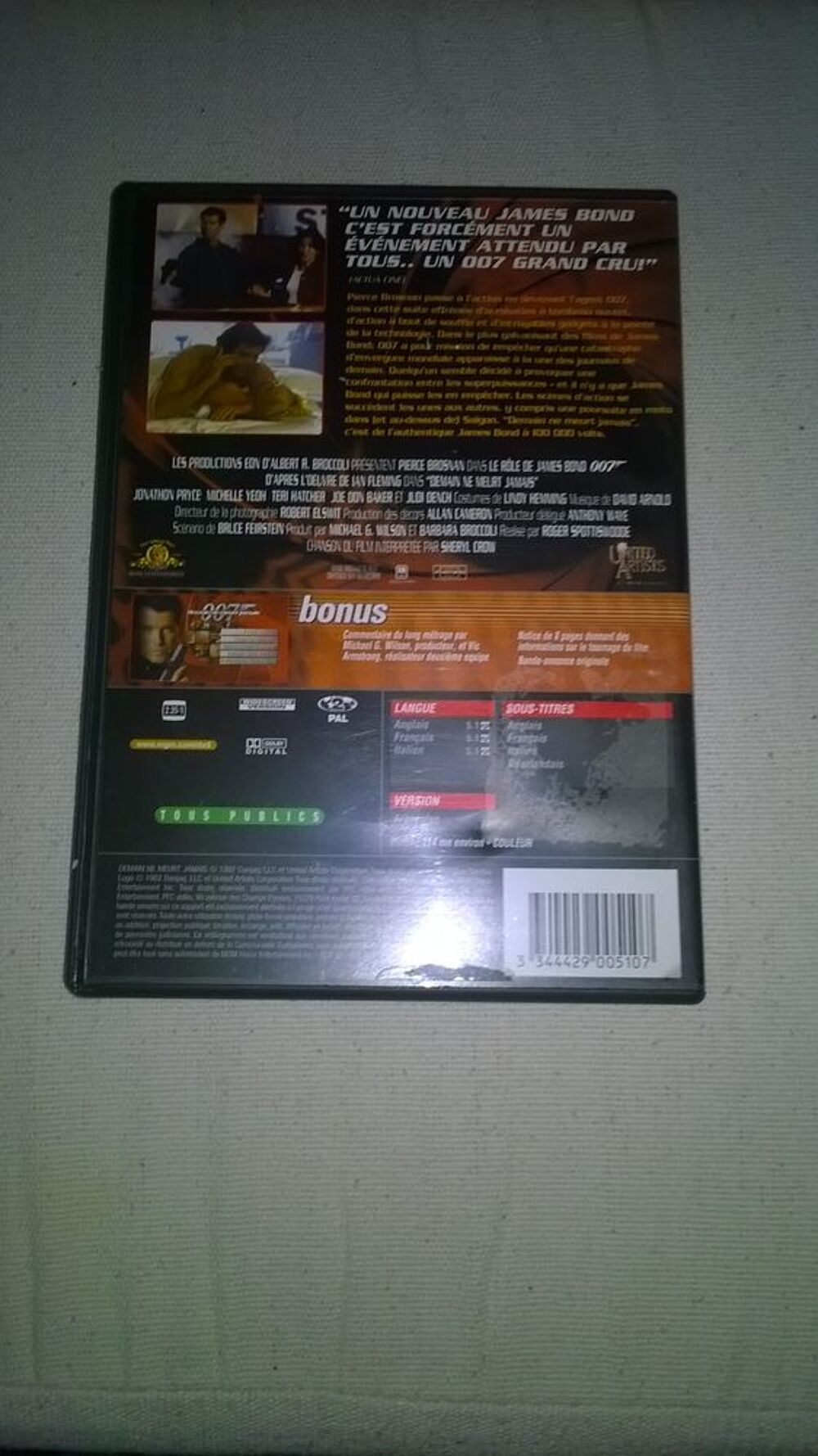 DVD 007 demain ne meurt jamais
Pierce Brosnan
2000 DVD et blu-ray