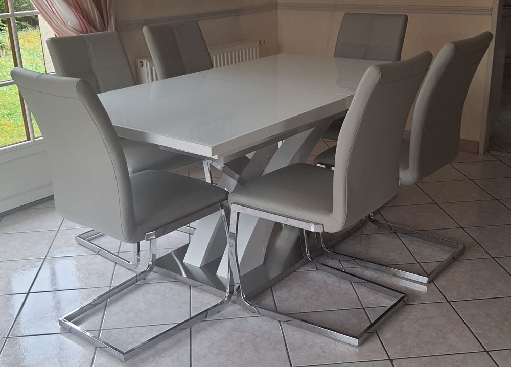 6 Chaises design luge pi&egrave;tement chrom&eacute; Meubles