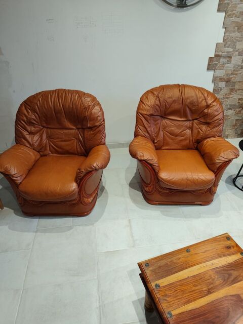 Fauteuil cuir cognac lot de 2 seconde main vintage 100 Montigny-sur-Avre (28)