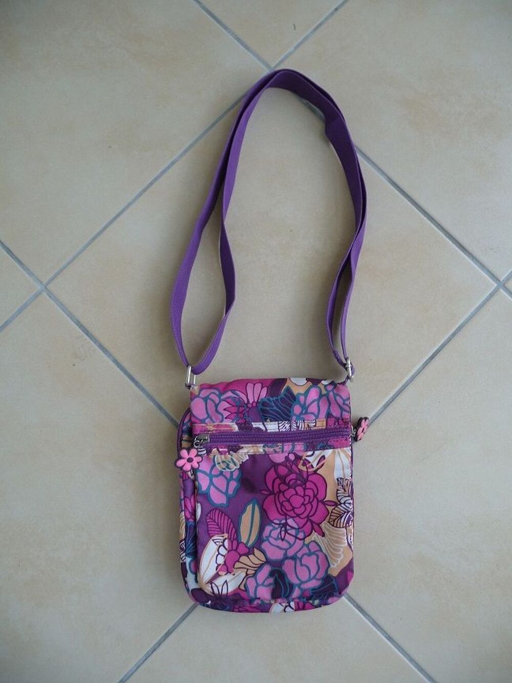 Sac multi poches David JONES motifs tons roses violets NEUF Maroquinerie