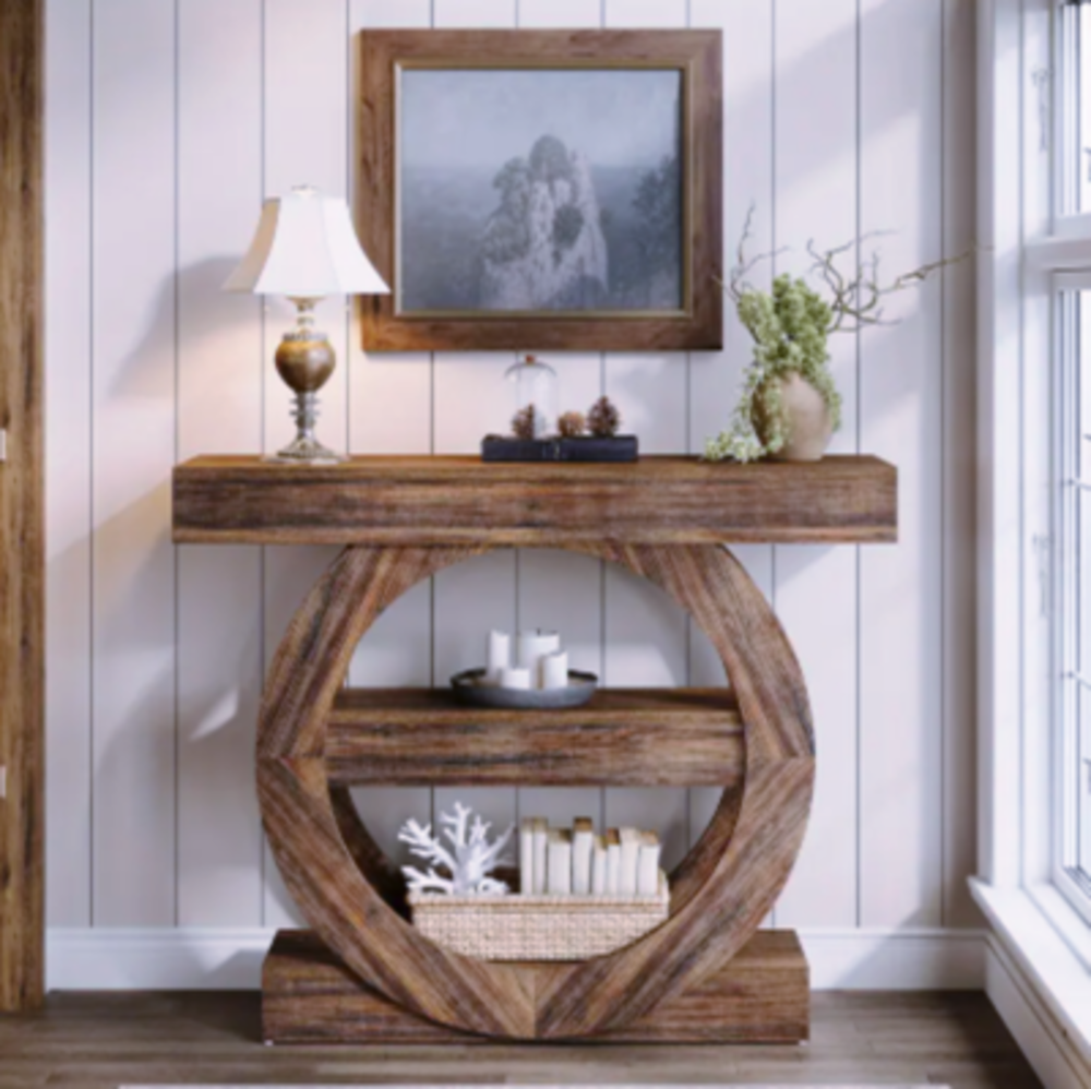 Console ronde &agrave; &eacute;tag&egrave;res ? Pi&egrave;ce unique au charme sculptural Meubles