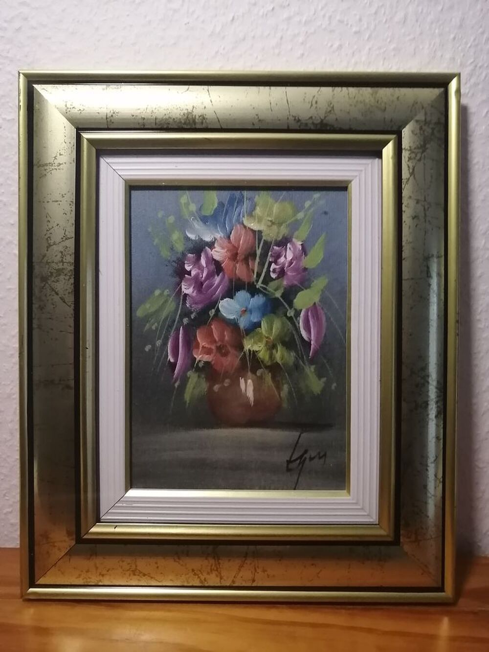 Petit tableau "bouquet de fleurs" avec encadrement dor&eacute; Décoration