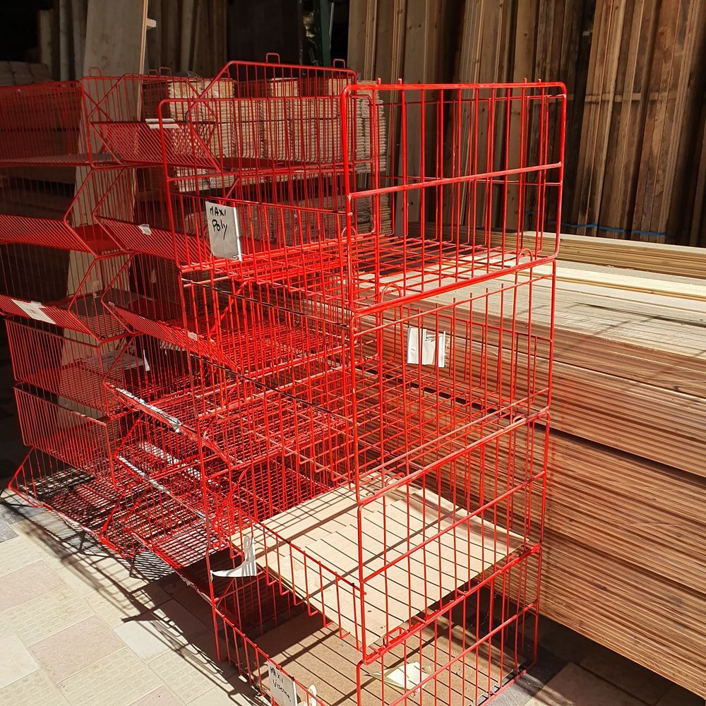 corbeille de rangement Stockage M&eacute;tallique Grillag&eacute; Rouge Empilable - Pour Magasin Rayonnage Profess ou Particulier rangement Cave grenier Cave Garage Bricolage