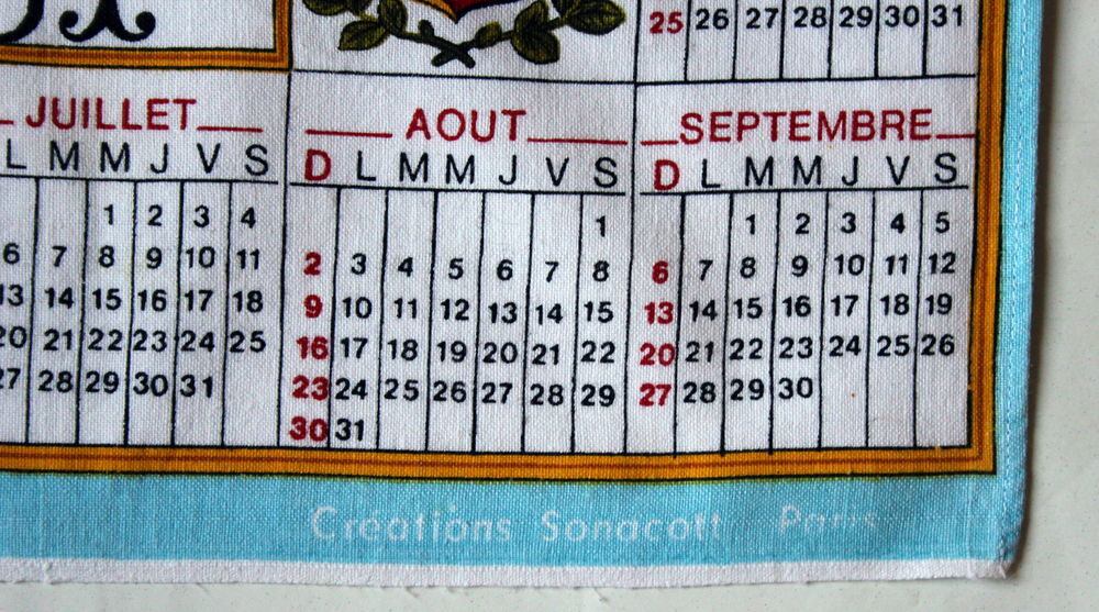 Torchon calendrier 1981
coton 