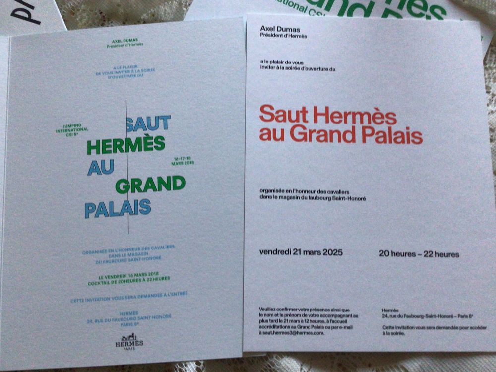 Magazine et carte invitation saut Herm&egrave;s mars 2025 et 2018 