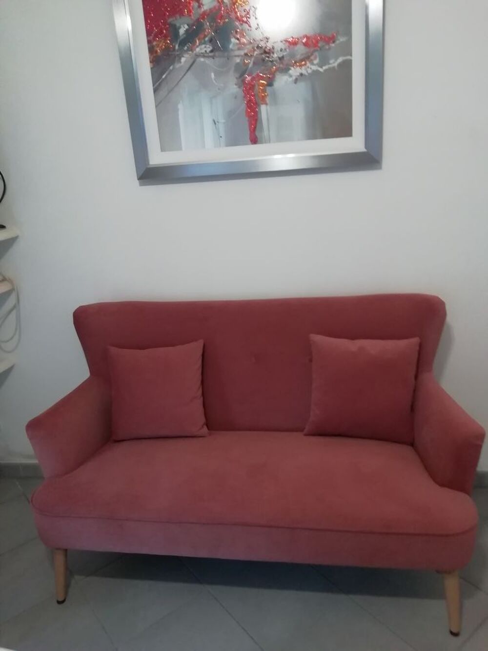 Canap&eacute; 2 places velours vieux rose style scandinave comme N Meubles