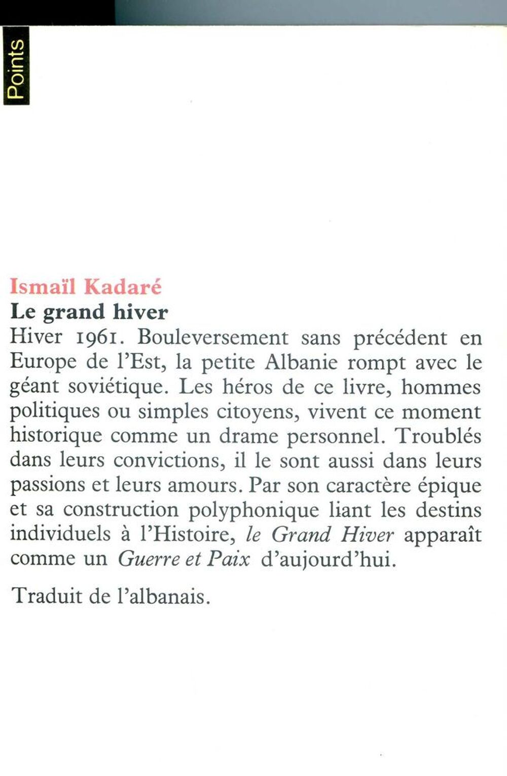 LE GRAND HIVER - Isma&iuml;l Kadar&eacute;, Livres et BD