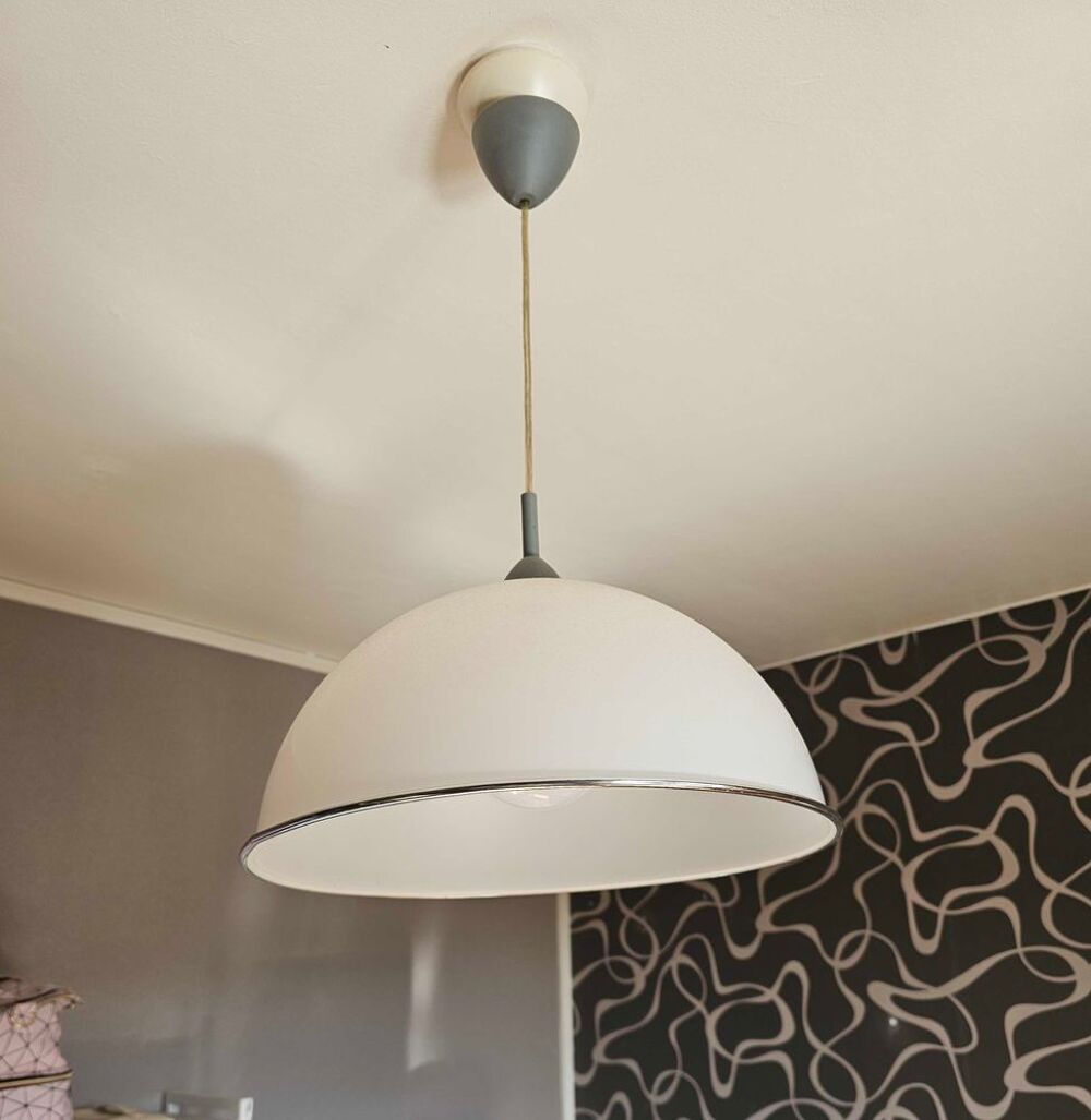 lampe suspension argent&eacute; et blanc Décoration