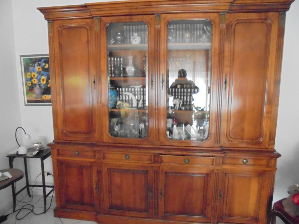 biblioth&egrave;que merisier, table pour 12 pers. buffet et 4 chais Meubles