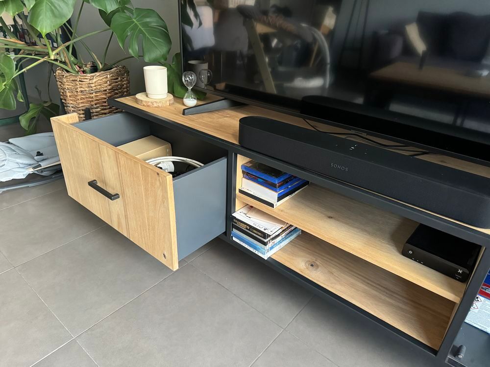 Meuble TV bois m&eacute;tal 190 cm Meubles