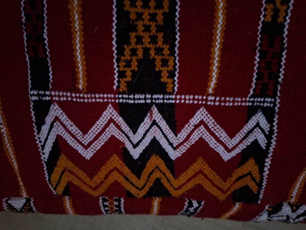 Lot 2 Poufs Berb&egrave;res Kilim 60x60 ? Rouge &amp; &Eacute;cru ? Fait Main Décoration