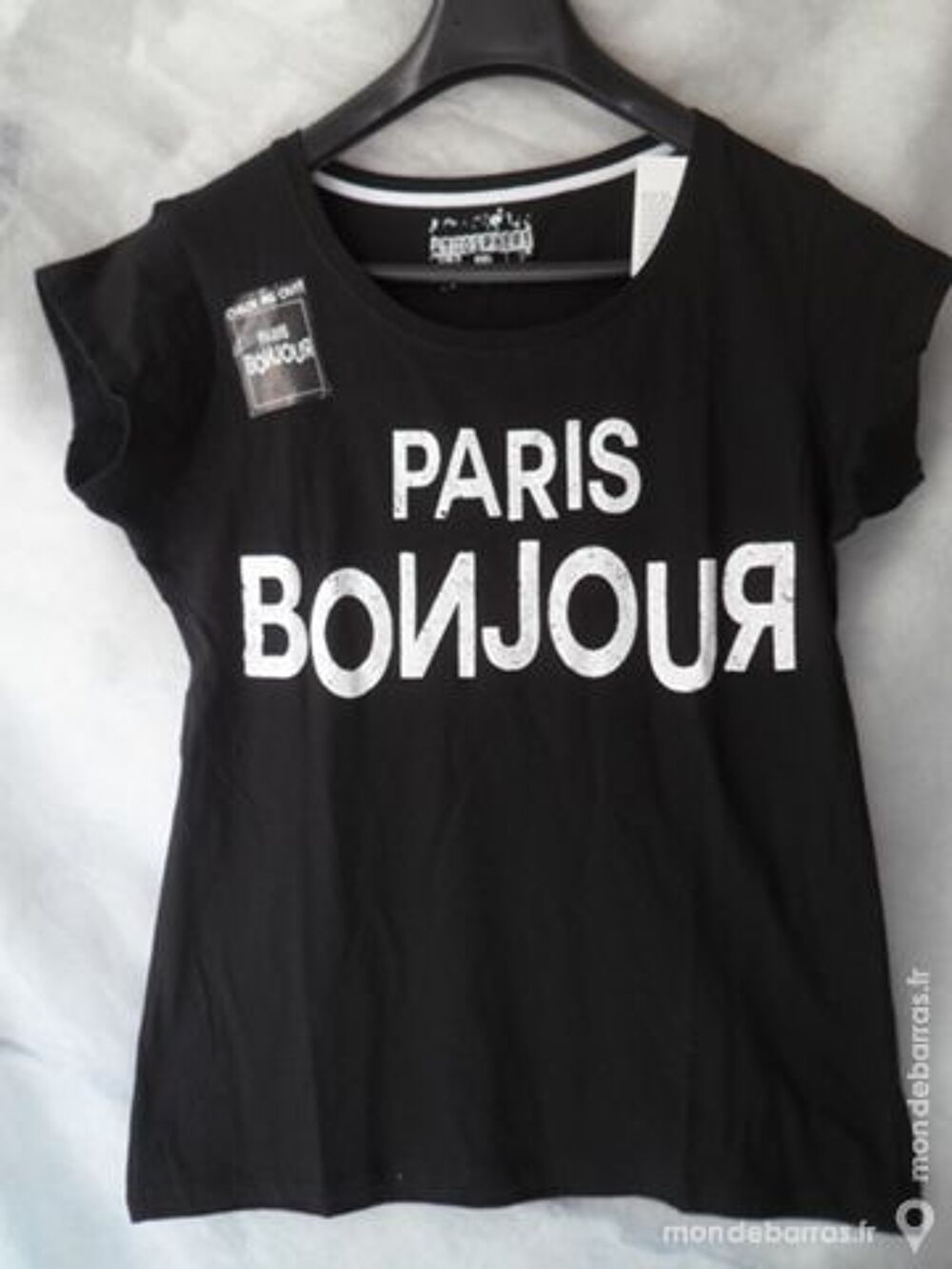 3 Tee-shirt noir : "Paris Bonjour" T 36/40/42 NEUF Vêtements