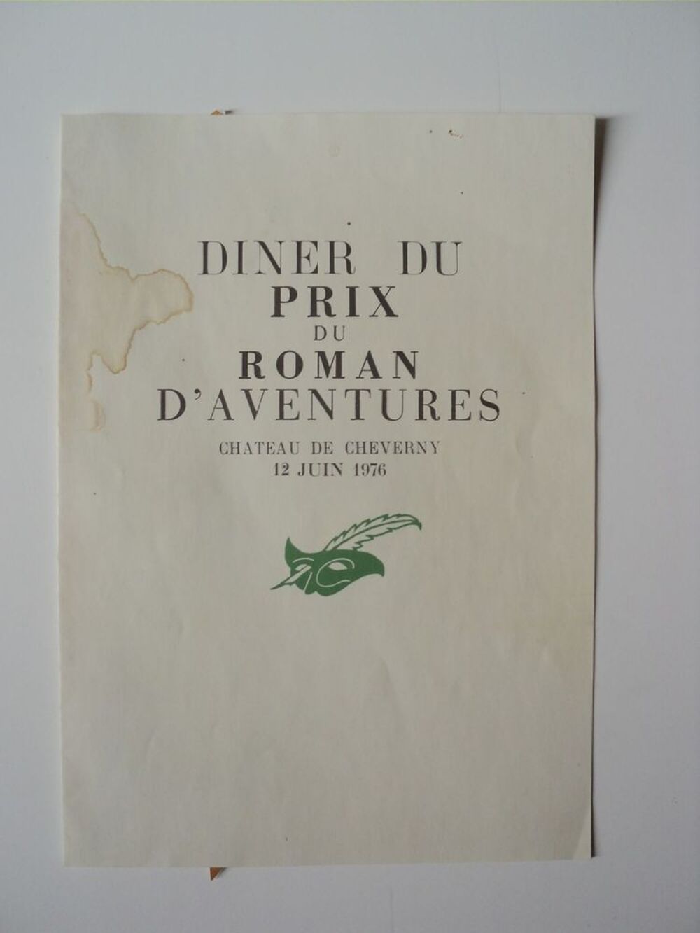 Menu Diner Prix Roman Masque Plume Agatha Christie 1976 Livres et BD