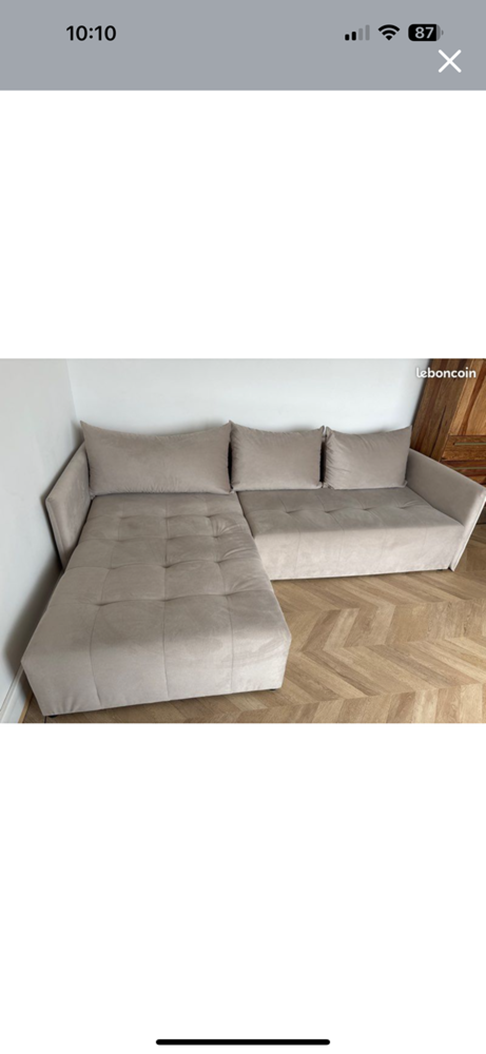 Canap&eacute; d'angle en velours taupe convertible et r&eacute;versible Meubles