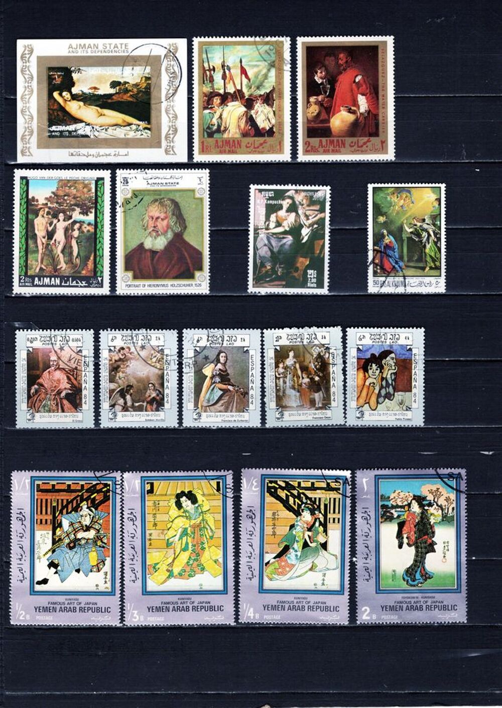 lot de 75 timbres du MONDE sur la PEINTURE 