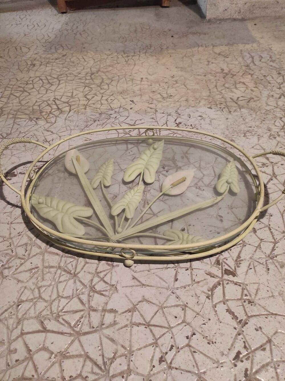 plateau verre et bougeoir et gfer forg&eacute; Décoration