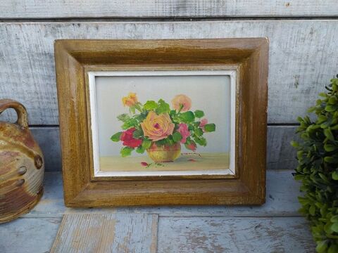 Petit Tableau Bouquet de Fleurs Roses Signé 
45 Loches (37)
