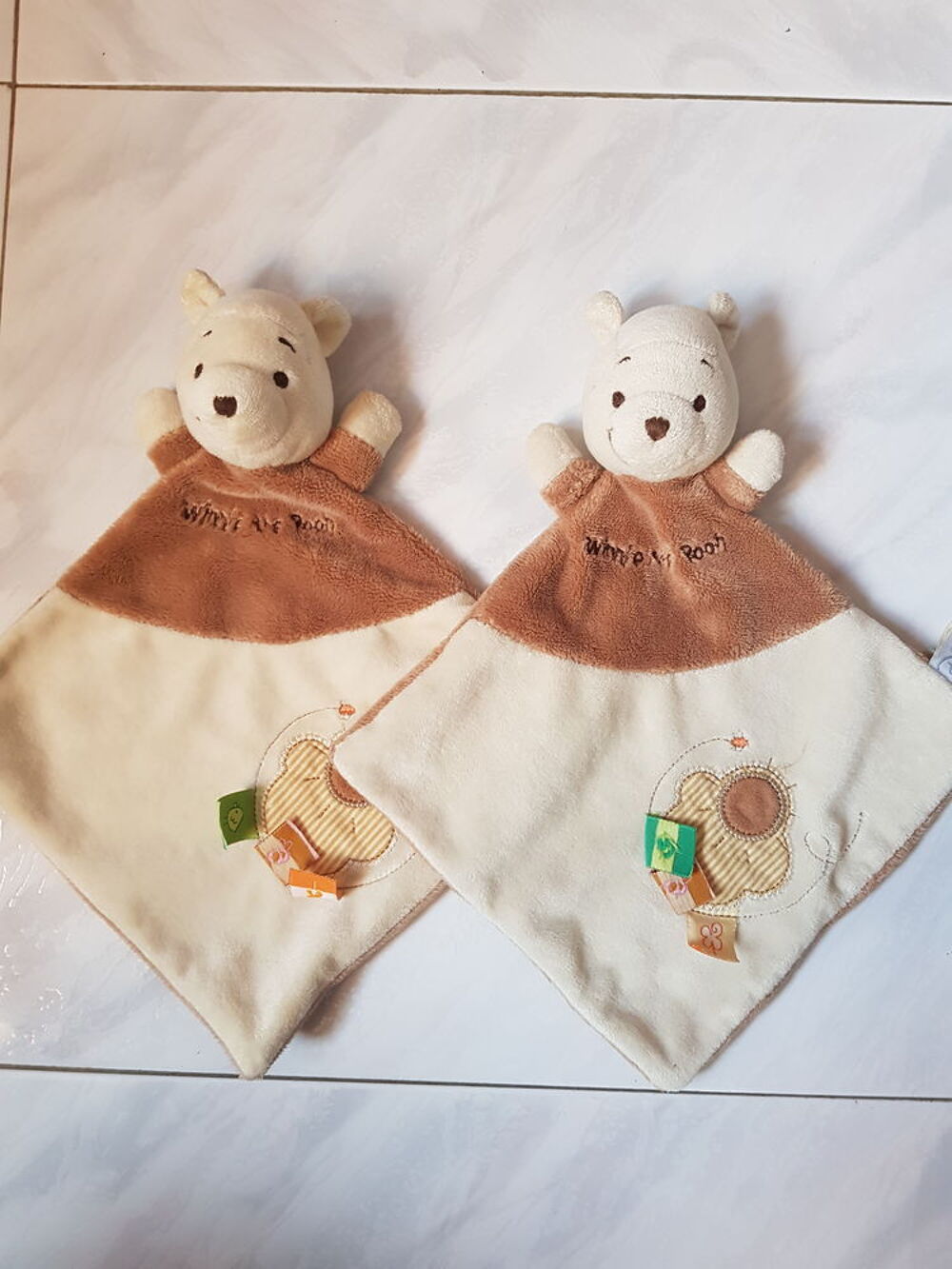 Lot 2 doudous winnie l'ourson losange beige- soleil - disney Puriculture