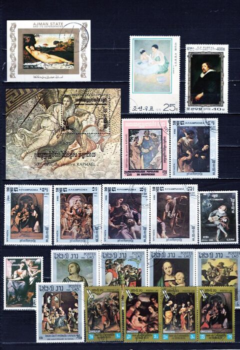 lot de 54 timbres d'ASIE sur la PEINTURE 4 Les Églisottes-et-Chalaures (33)