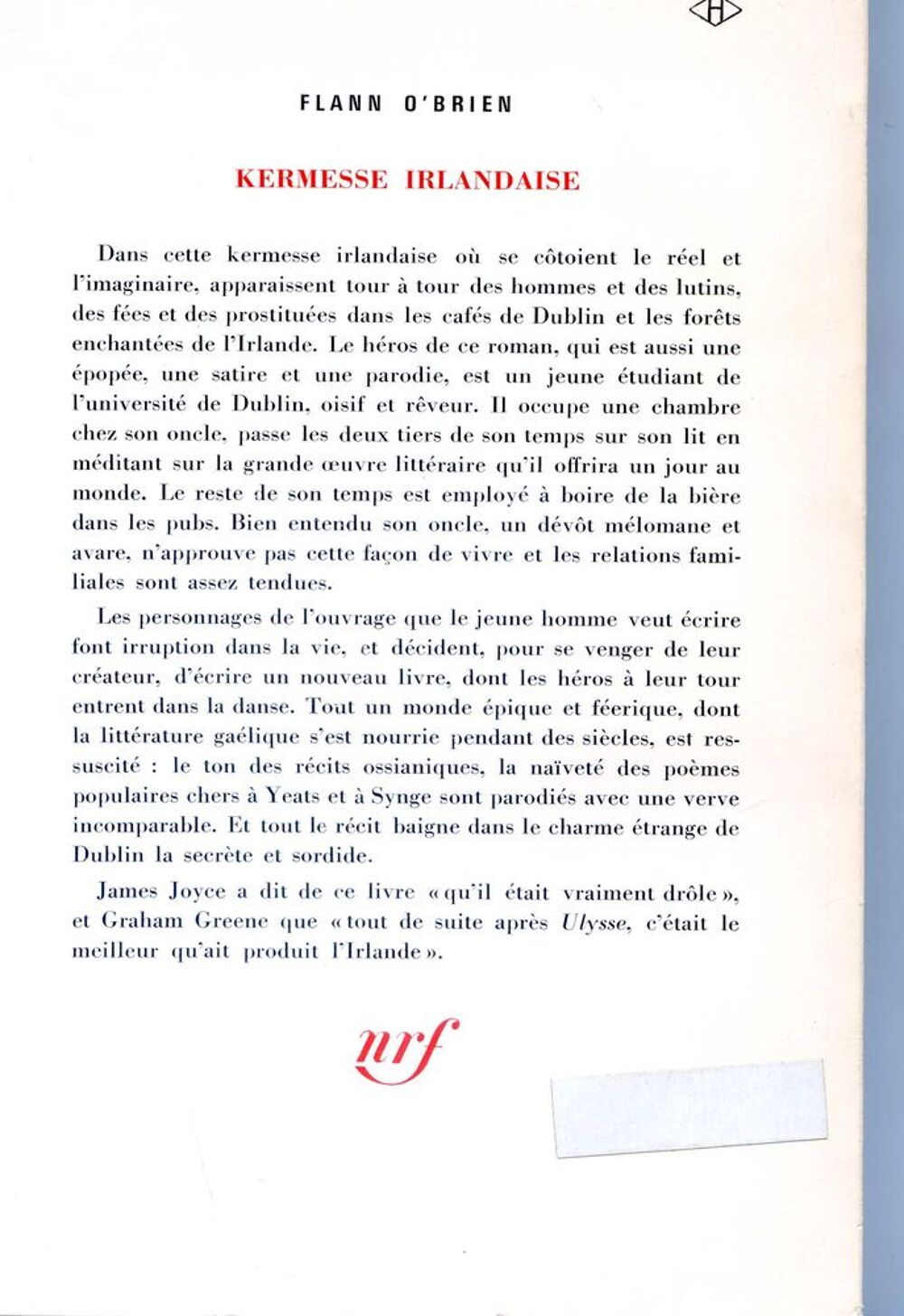KERMESSE IRLANDAISE - Flann O'Brien, Livres et BD