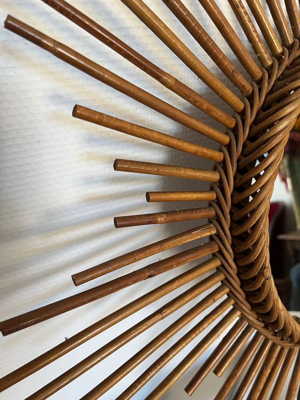 Miroir Vintage 1960 Soleil rotin osier Décoration
