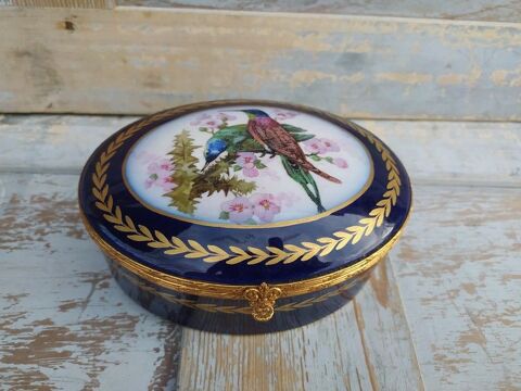 Boite à Bijoux Porcelaine de Limoges Bleu Cobalt et Bronze Loches (37)
