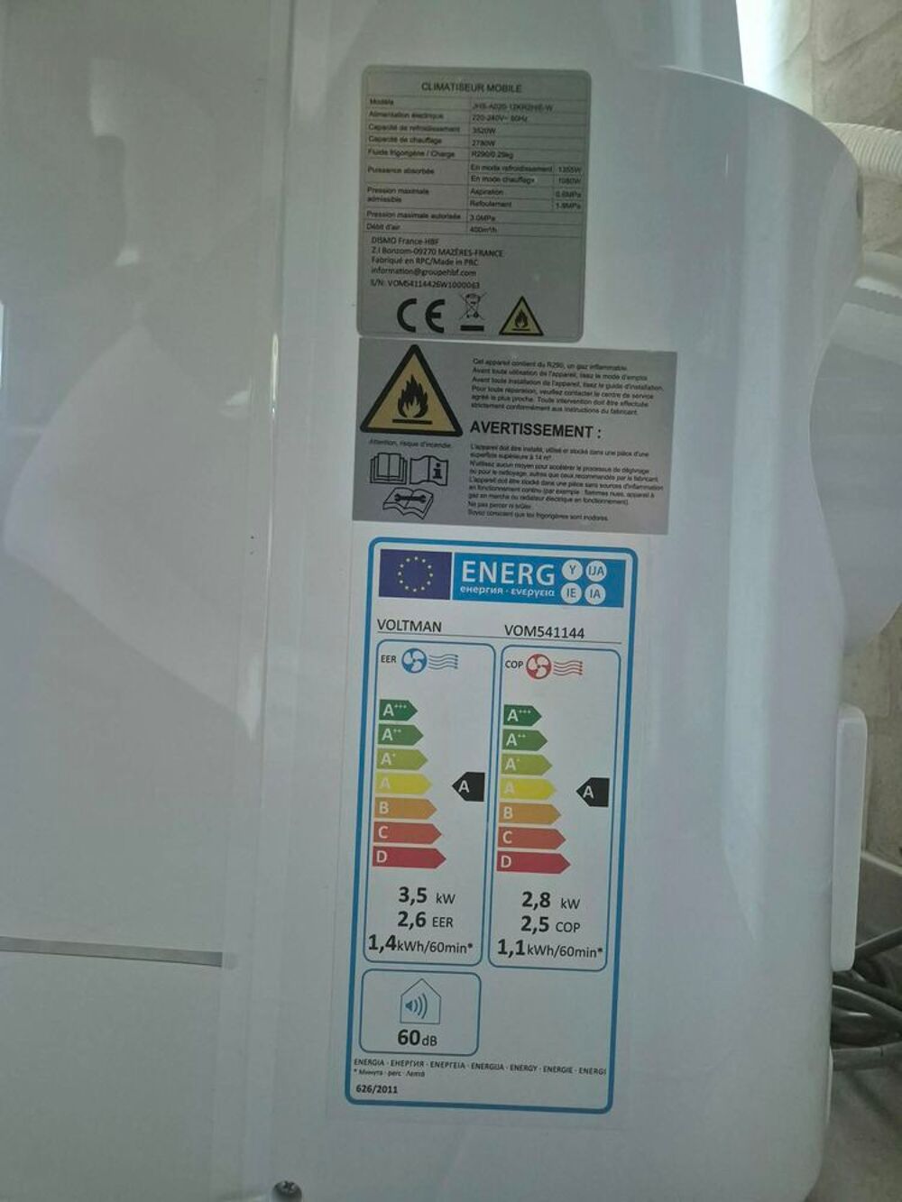 Climatiseur mobile r&eacute;versible Voltman 12000BTU Chaud / Froid Electroménager
