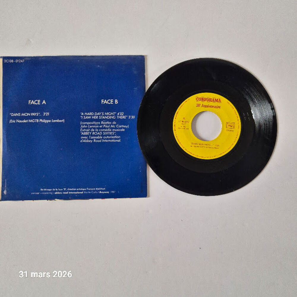 Pub les 20 ans de Conforama 1987, en 45 tours CD et vinyles