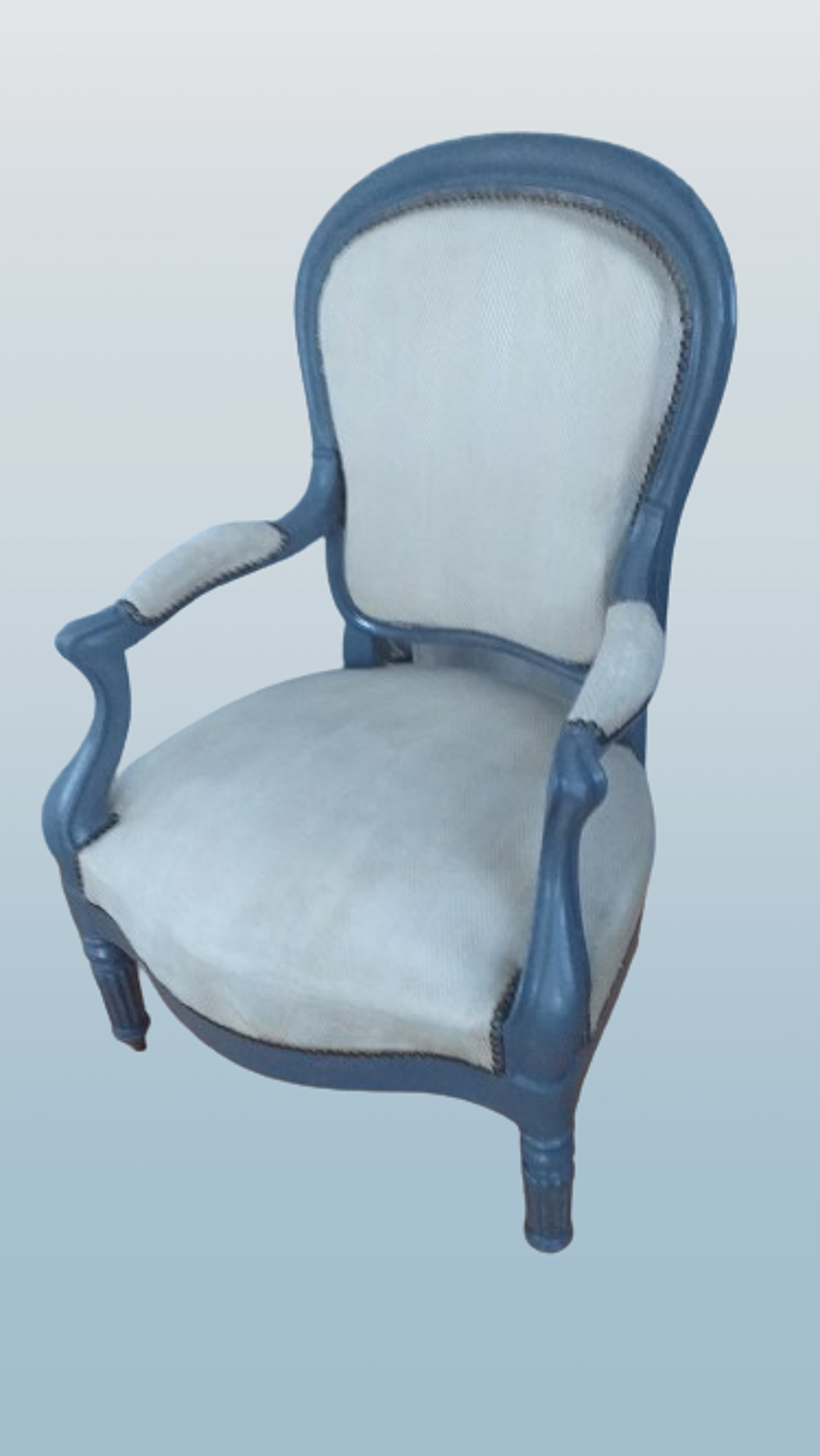 Fauteuil Louis XV gris tissus blanc Meubles