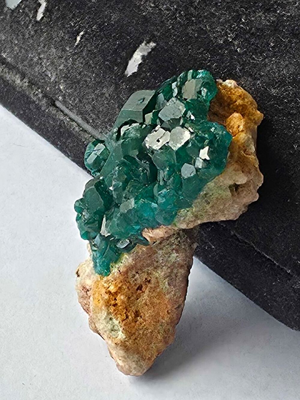 Magnifique Dioptase naturelle du Congo sur gangue-Katanga-26g 