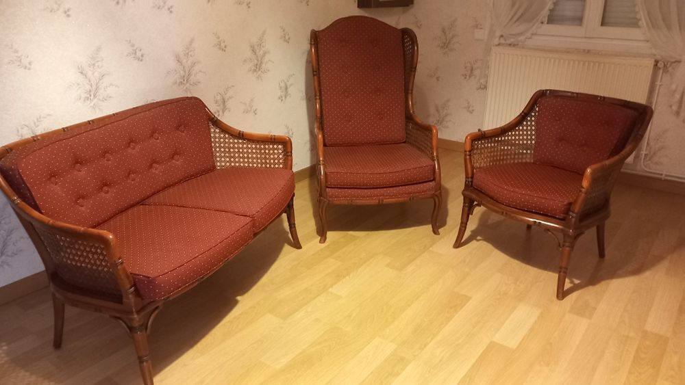 SALON ROCHE BOBOIS ROTIN TISSUS TRES BON ETAT Meubles