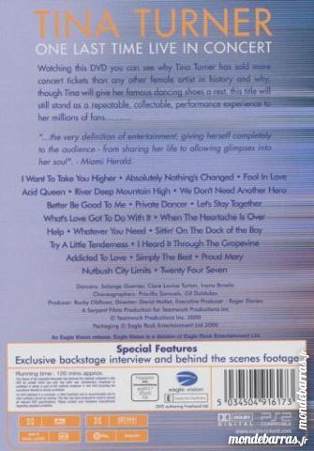 TINA TURNER LIVE IN CONCERT DVD et blu-ray