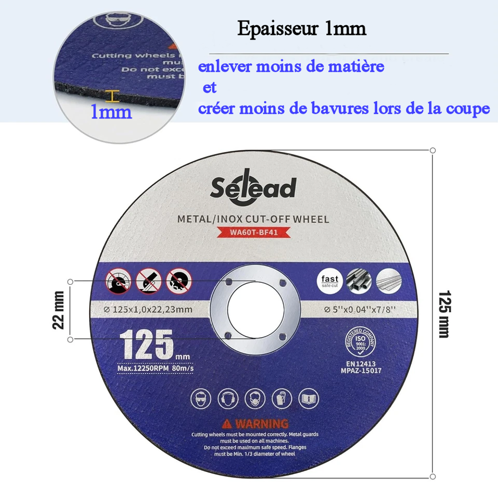 10 disques &agrave; tron&ccedil;onner inox qualit&eacute; Pro ? 125mm Bricolage