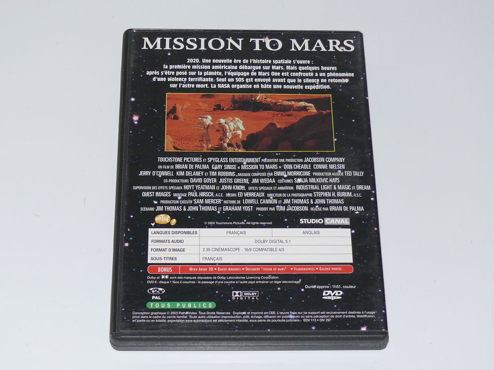 DVD : "Mission to Mars" DVD et blu-ray