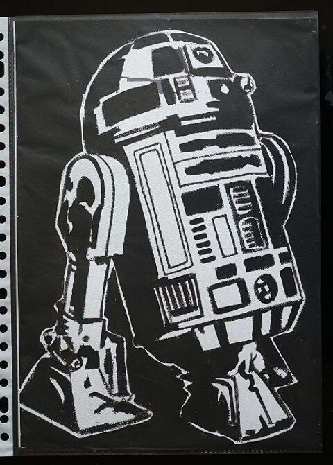 peinture - R2D2 - star wars - sur papier aquarelle format A4 4 Fougères (35)