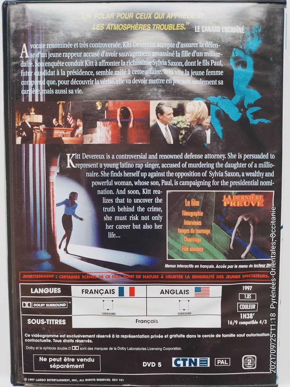 DVD Original &quot;&nbsp;La Derni&egrave;re Preuve&nbsp;&quot; en TBE s&eacute;rie Policier DVD et blu-ray
