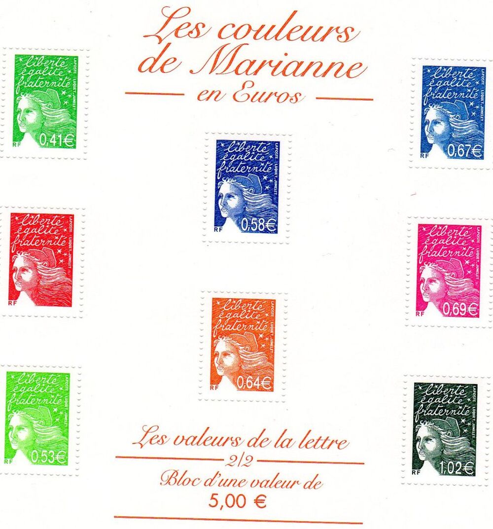 TIMBRES de FRANCE . N**
FEUILLET 2002 