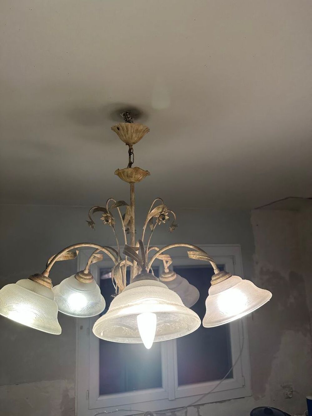 lustre 5 branche tulipes patte de verre Décoration