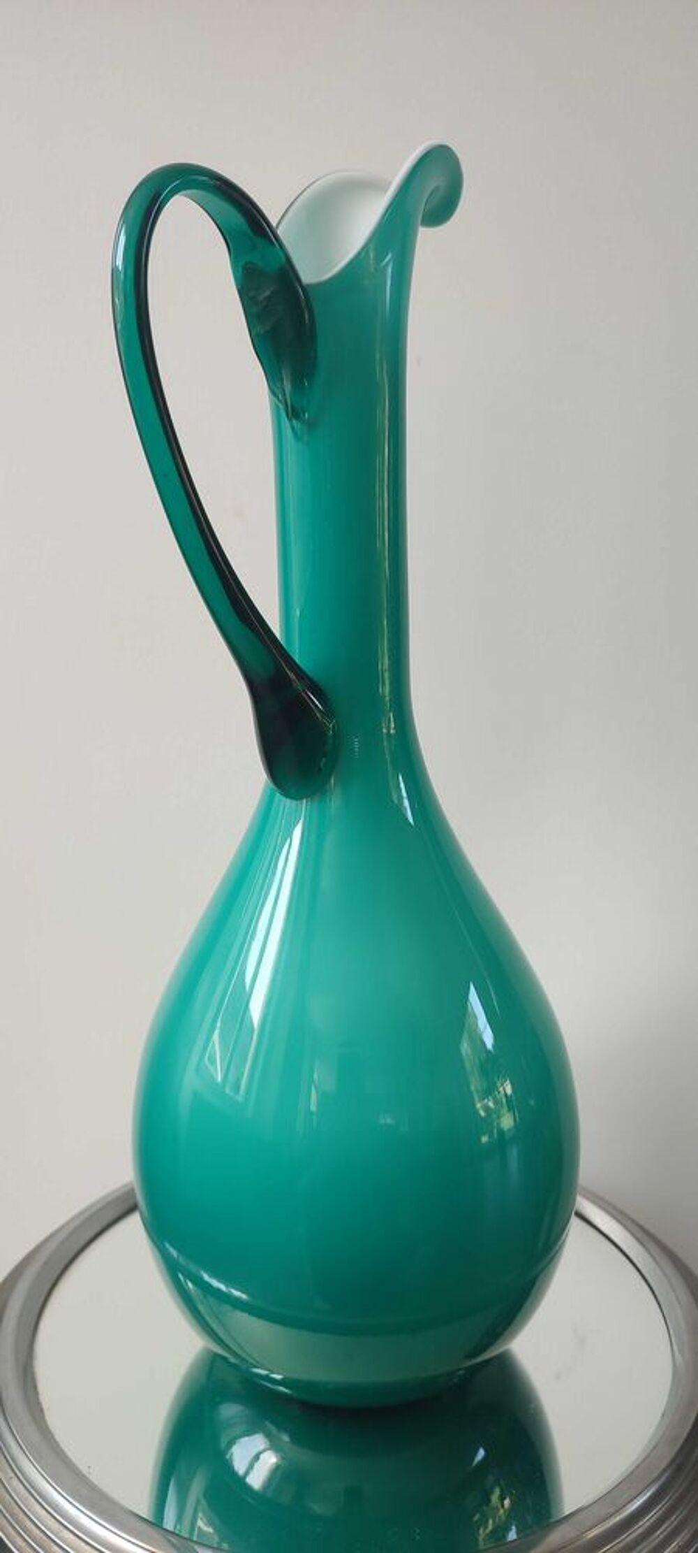 Grand vase-aigui&egrave;re vintage en verre doubl&eacute; Empoli (38 cm) 