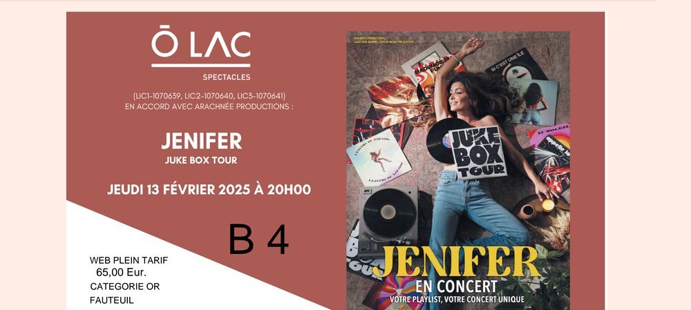 Concert Jenifer 13 f&eacute;vrier Billetterie