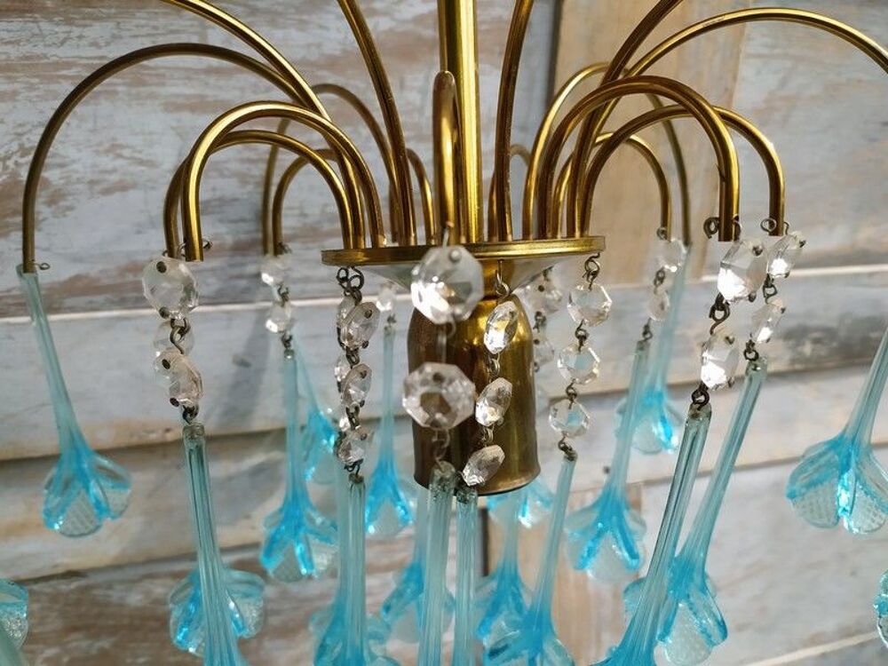Lustre Pampilles Bleues Verre de Murano Vintage 
Décoration