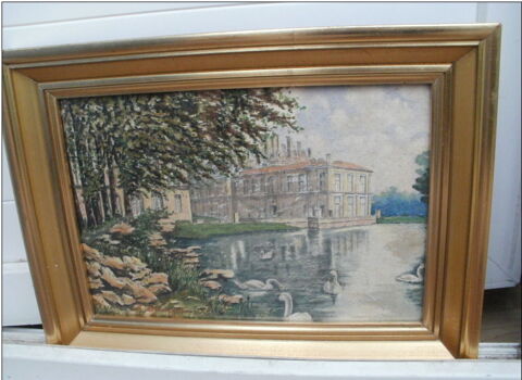 Aquarelle sign�e cygnes sur   lac - chateau de Fontainebleau 38 Montauban (82)