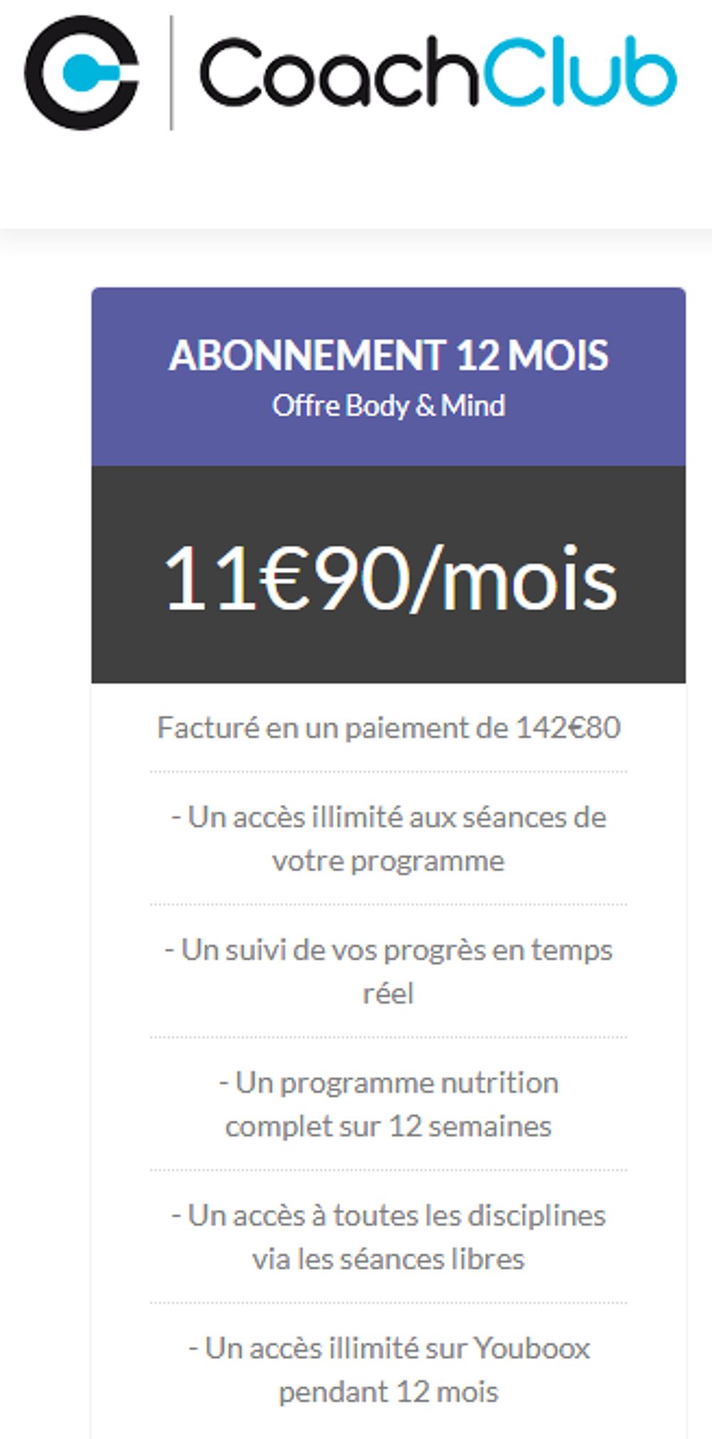 COACH SPORTIF abonnement 12 mois coach club Sports