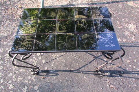 
Table basse vincramique et fer forg signe B.Dumas, 1950s 320 Montfa (81)