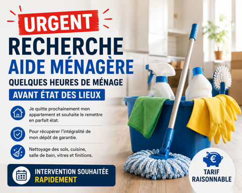 Recherche aide m&eacute;nag&egrave;re urgente avant &eacute;tat des lieux. 0 92290 Châtenay-malabry